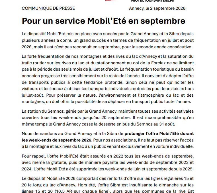 Communiqué de presse : Pour un service Mobil’Été en septembre 2026